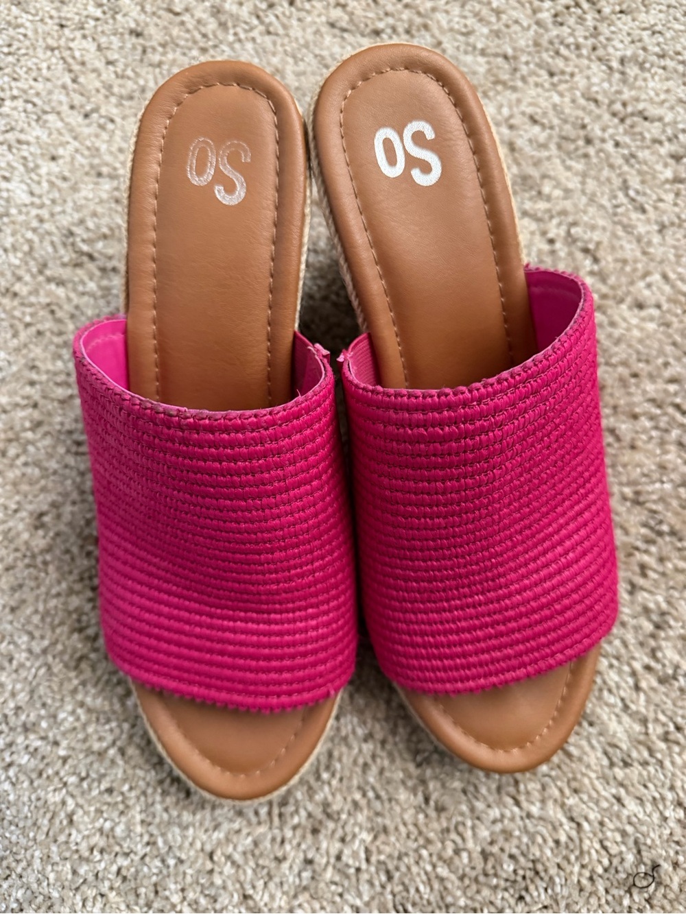 SO Bright Pink Woven Slide Wedge Sandals for Women